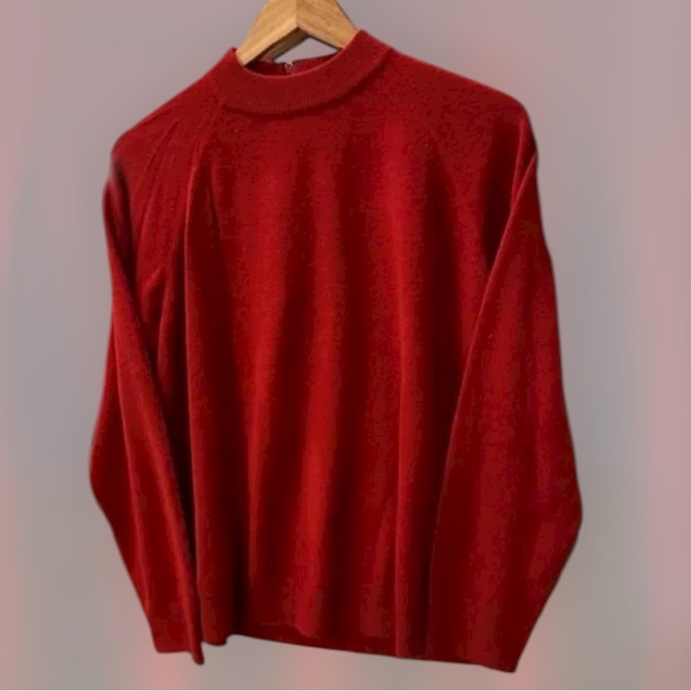 Women's Vintage Mock Neck Knit‎ & Hampshire Studio Sweater, Red, PXL